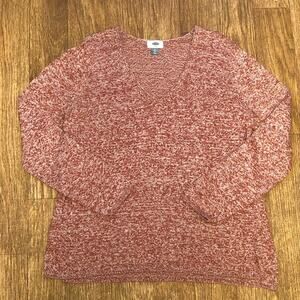 Old Navy Red White Heathered Marled Melange V-Neck Pullover Sweater Size XL